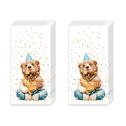 Happy Teddy IHR Paper Pocket Tissues - 2 packs of 10 tissues 21 cm square