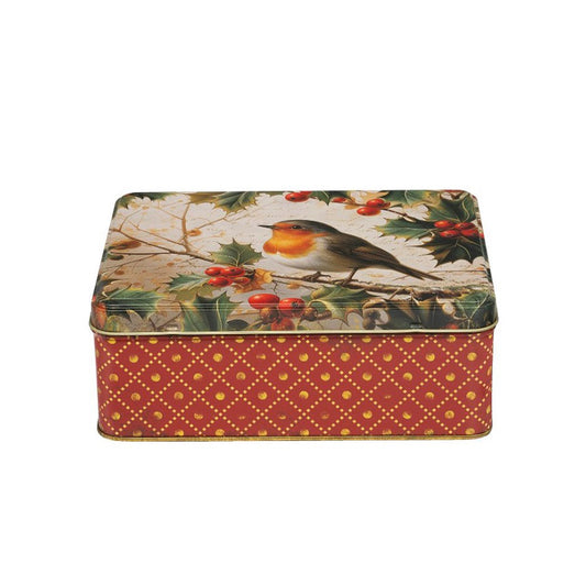 Robin Christmas  Deep Rectangular Tin 195 x 154 x 75mm