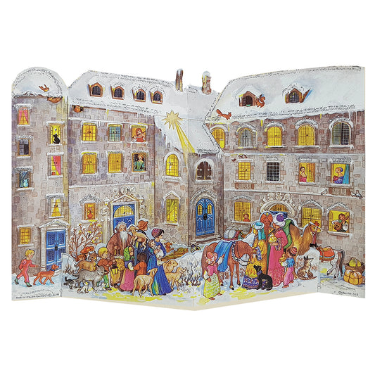 Nativity Courtyard Richard Sellmer Advent Calendar 370 x 265 mm Two Part Freestanding glitter translucent windows