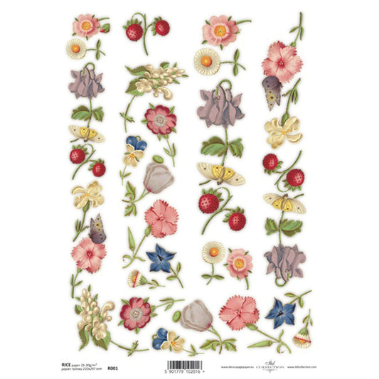 Multi Flowers White A4 ITD Rice Paper for Decoupage