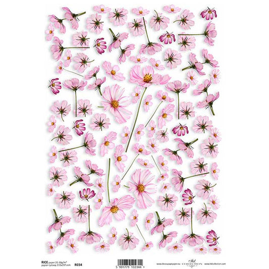 Pale Pink Flowers A4 ITD Rice Paper for Decoupage