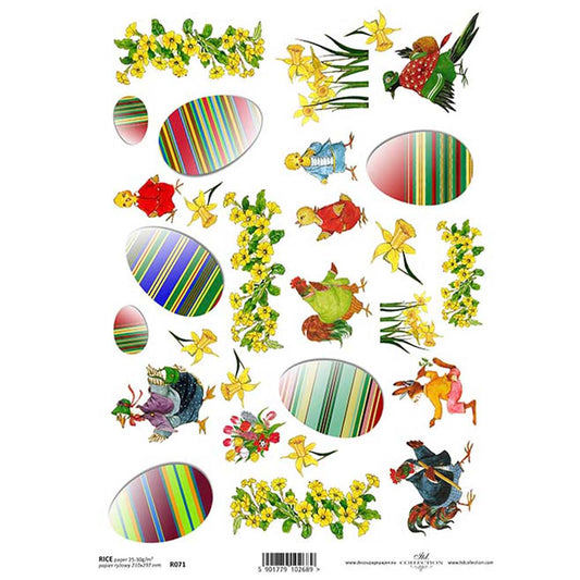 Easter Eggs Stripes Spring Flowers A4 ITD Rice Paper for Decoupage