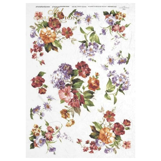 Maroon, Orange and Purple Flowers A4 ITD Rice Paper for Decoupage