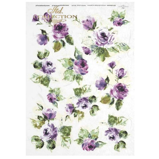 Purple Roses A4 ITD Rice Paper for Decoupage