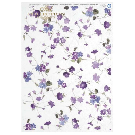 Purple Flowers A4 ITD Rice Paper for Decoupage