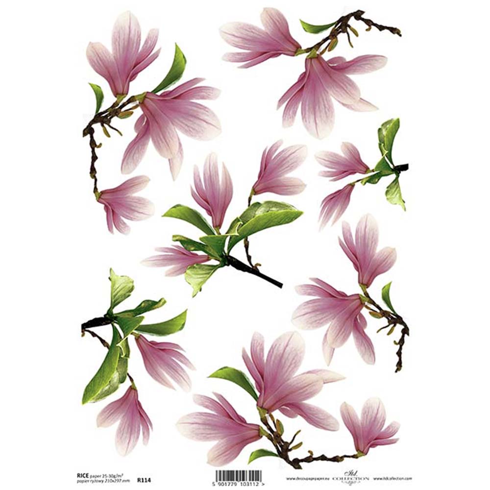 Pink Magnolia A4 ITD Rice Paper for Decoupage