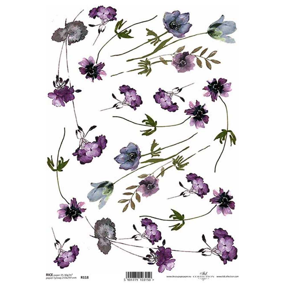 Mauve Floral A4 ITD Rice Paper for Decoupage