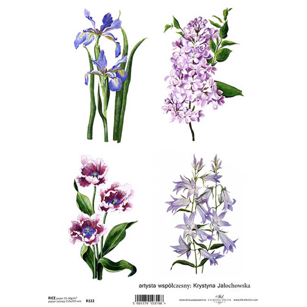 4 Mauve Flowers A4 ITD Rice Paper for Decoupage – Most Delicious Designs