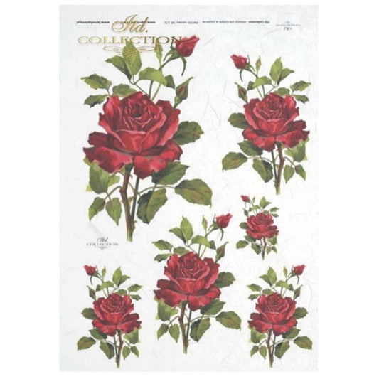 Red Rose A4 ITD Rice Paper for Decoupage