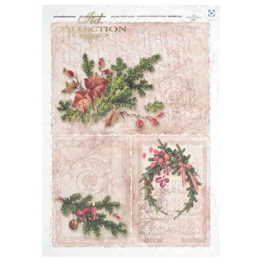Christmas Wreath Writing A4 ITD Rice Paper for Decoupage
