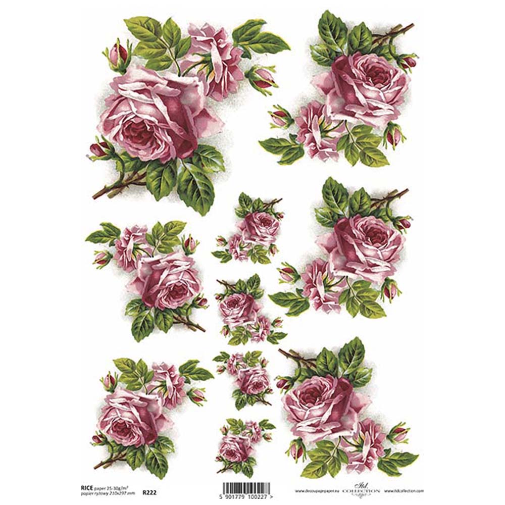 Deep Pink Roses A4 ITD Rice Paper for Decoupage