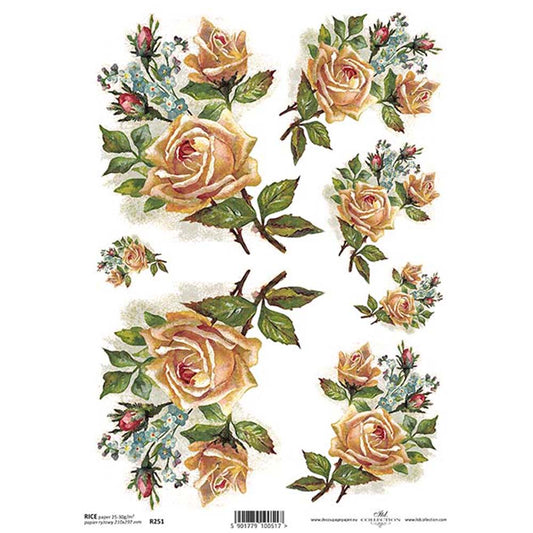 Yellow Roses A4 ITD Rice Paper for Decoupage