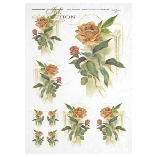 Apricot Roses A4 ITD Rice Paper for Decoupage