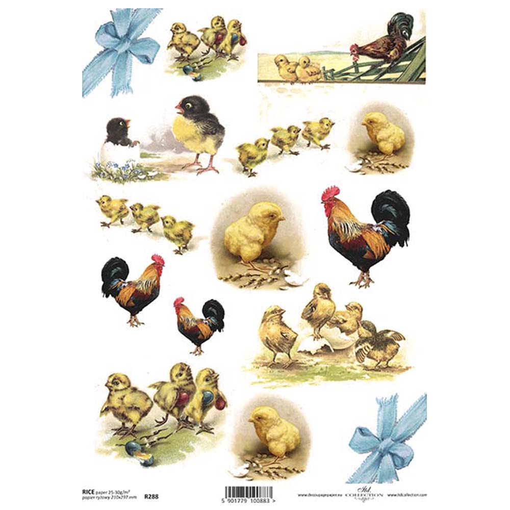 Easter Chicks Hens and Cockerels A4 ITD Rice Paper for Decoupage