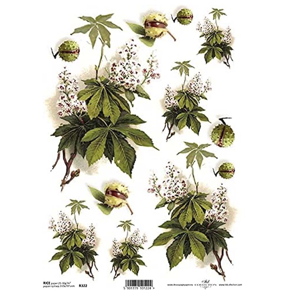 Chestnut, Flowers and Chestnut Branches A4 ITD Rice Paper for Decoupage