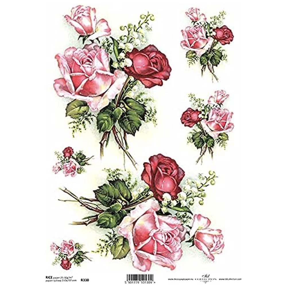 Bouquets of Roses and Lilies of the Valley A4 ITD Rice Paper for Decoupage