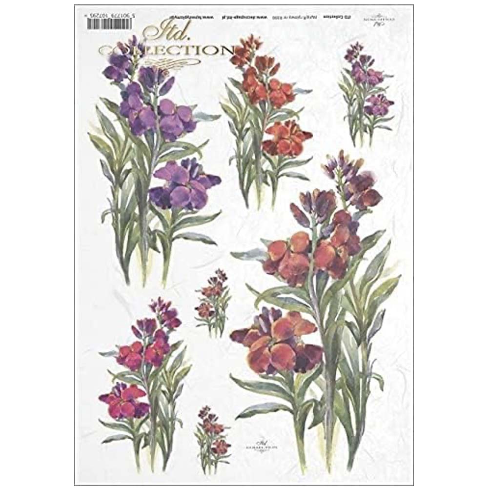 Purple, Ruby and Red Bunches of Flowers A4 ITD Rice Paper for Decoupage