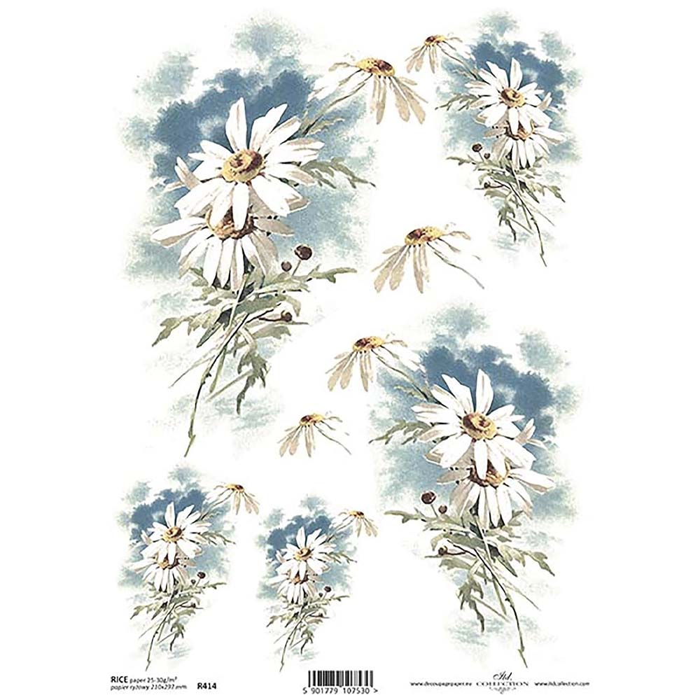 Blue Daisy A4 ITD Rice Paper for Decoupage