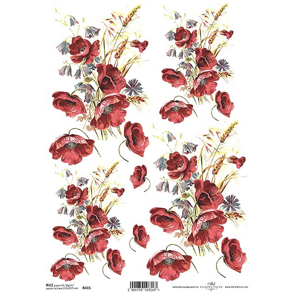 Red Poppy A4 ITD Rice Paper for Decoupage