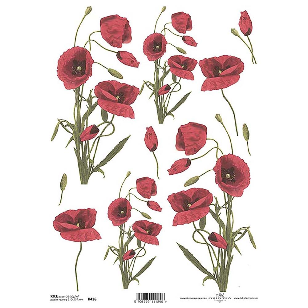 Red Poppy A4 ITD Rice Paper for Decoupage