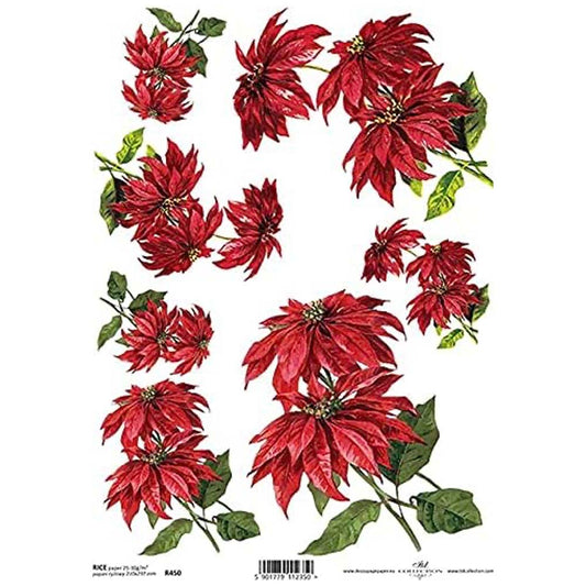 Christmas  Red Flower - 8 Branches Rice Paper A4 ITD Rice Paper for Decoupage