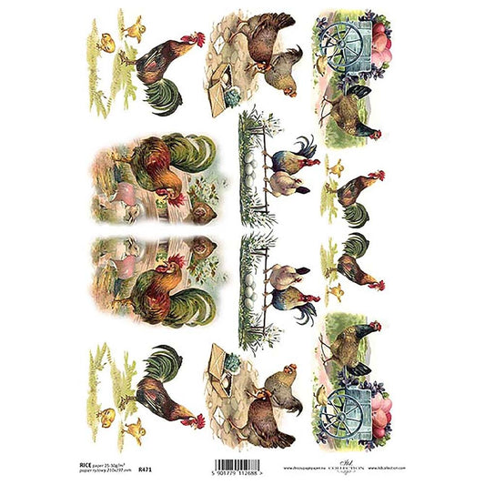 Chickens Hens Rice Paper Rice Paper A4 ITD Rice Paper for Decoupage
