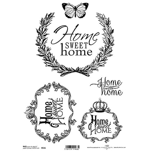 Home Sweet Home with Decorative Frames Rice Paper A4 ITD Rice Paper for Decoupage