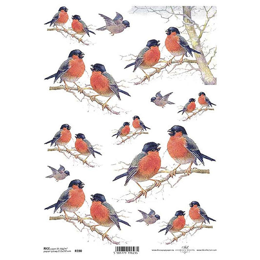 Red Birds Rice Paper A4 ITD Rice Paper for Decoupage