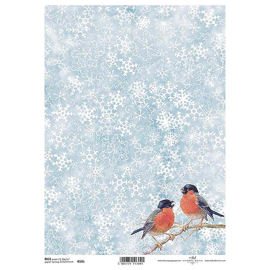 Christmas Birds and Snowflakes Rice Paper A4 ITD Rice Paper for Decoupage