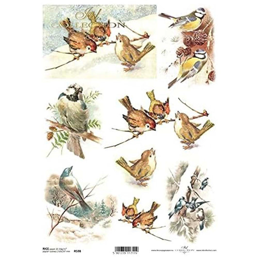 Birds in Winter Rice Paper A4 ITD Rice Paper for Decoupage