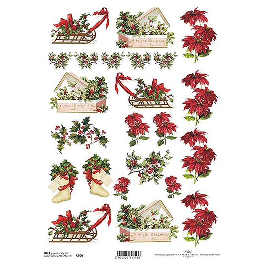 Christmas Poinsettia Rice Paper A4 ITD Rice Paper for Decoupage