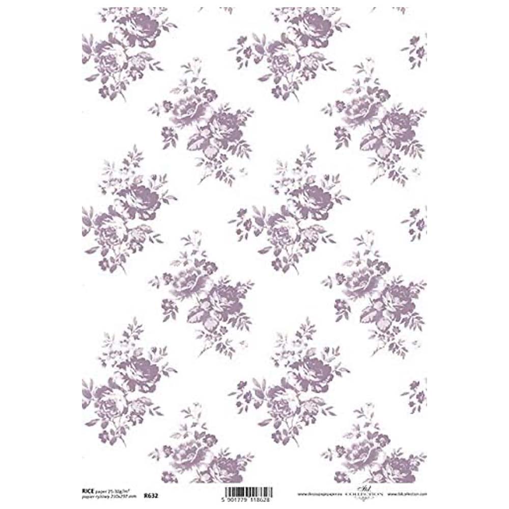 Mauve Flowers and Leaves Rice Paper A4 ITD Rice Paper for Decoupage