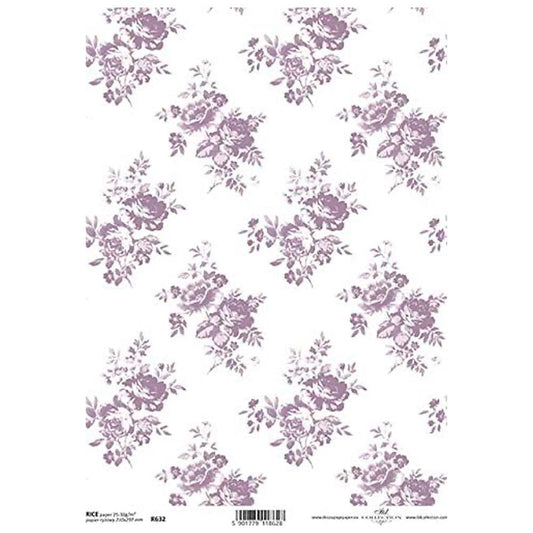 Mauve Flowers and Leaves Rice Paper A4 ITD Rice Paper for Decoupage