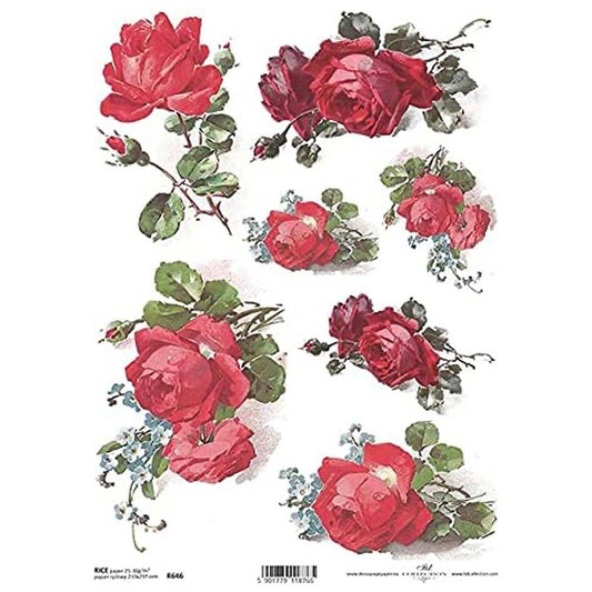 7 Red Flowers Rice Paper A4 ITD Rice Paper for Decoupage