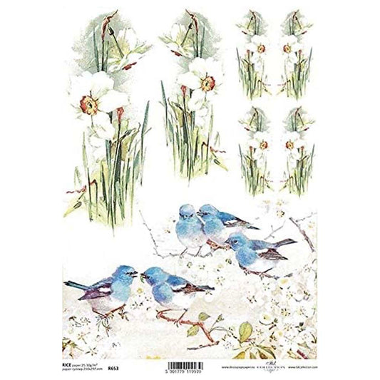 Blue Birds Rice Paper A4 ITD Rice Paper for Decoupage