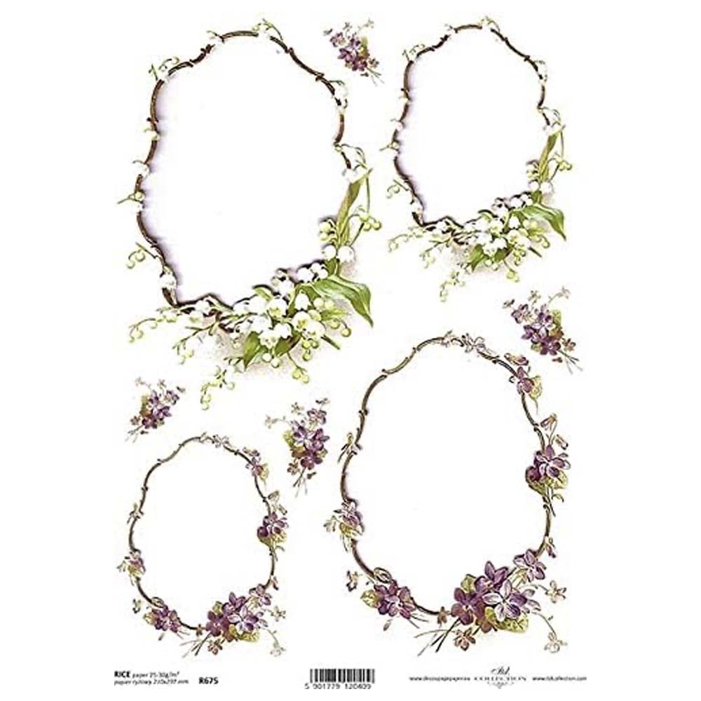 Mauve Garlands Frames Rice Paper A4 ITD Rice Paper for Decoupage