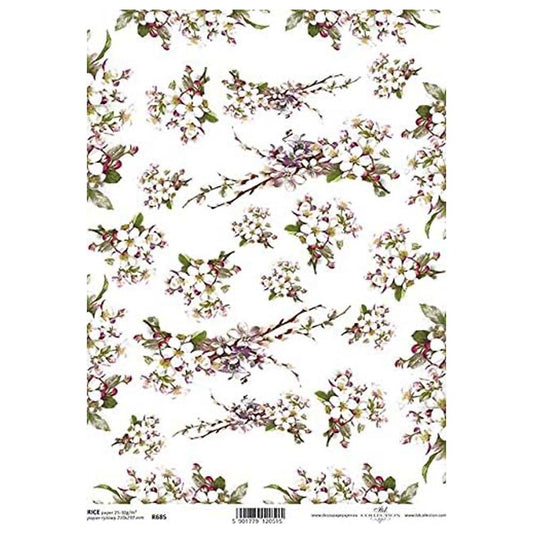 White Blossom Rice Paper A4 ITD Rice Paper for Decoupage