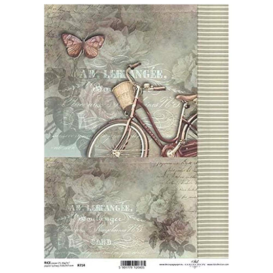 Bicycle and Butterfly with Floral Inscription Background Rice Paper A4 ITD Rice Paper for Decoupage