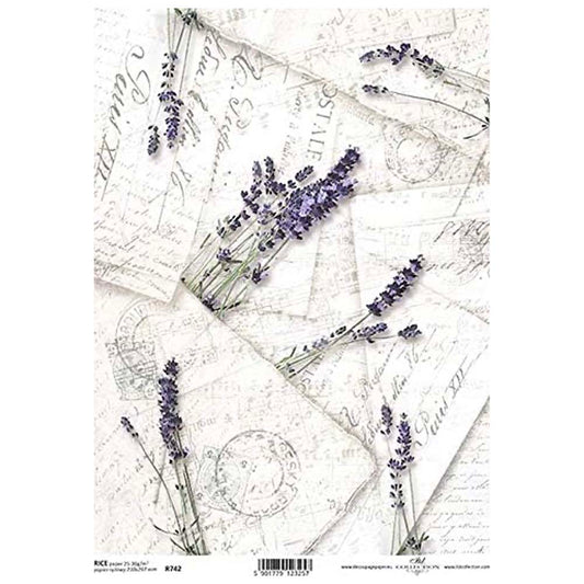 Lavender with Music and Text Inscriptions Rice Paper A4 ITD Rice Paper for Decoupage