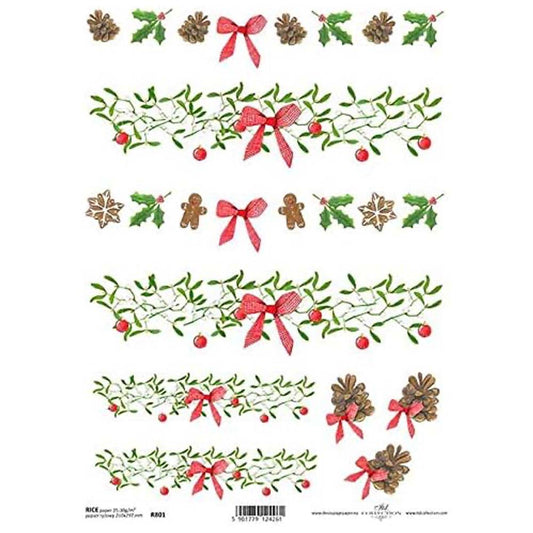 Christmas Garlands Rice Paper A4 ITD Rice Paper for Decoupage