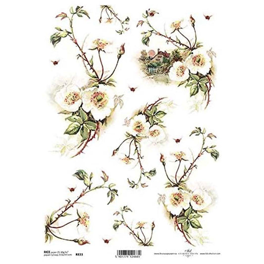 Dog Rose Rice Paper A4 ITD Rice Paper for Decoupage