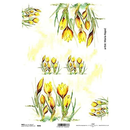 Yellow Crocus Flowers Rice Paper A4 ITD Rice Paper for Decoupage
