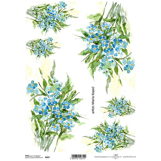 Blue Forget Me Nots Rice Paper A4 ITD Rice Paper for Decoupage