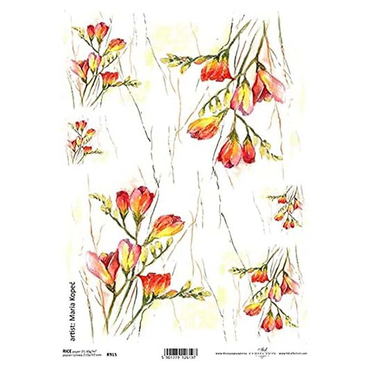 Red Freeisa Flowers Rice Paper A4 ITD Rice Paper for Decoupage