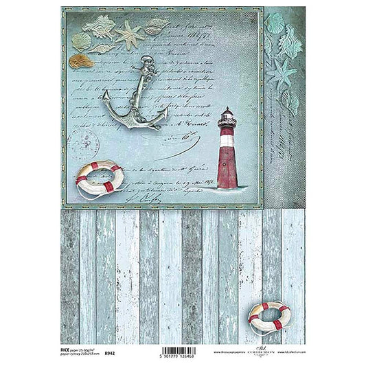 Lighthouse Seaside Cream Rice Paper A4 ITD Rice Paper for Decoupage