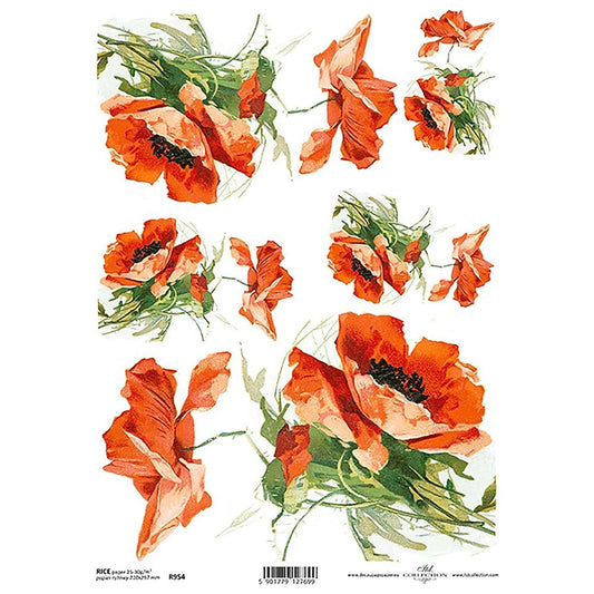 Big Red Poppy Rice Paper A4 ITD Rice Paper for Decoupage