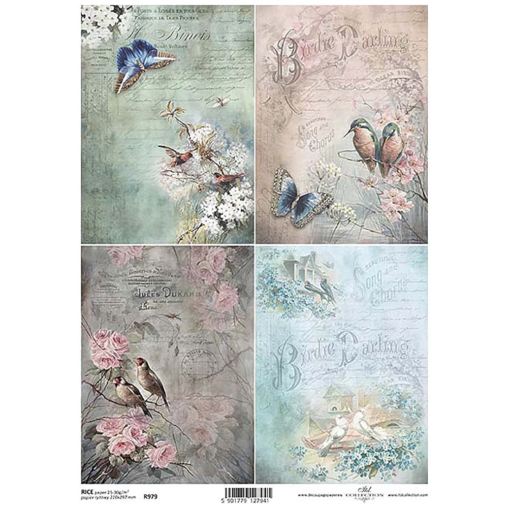 4 Birds and Butterflies Rice Paper A4 ITD Rice Paper for Decoupage