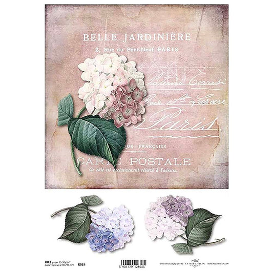 Pink Hydrangea Rice Paper A4 ITD Rice Paper for Decoupage