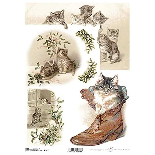 Kittens with Leather Boot Rice Paper A4 ITD Rice Paper for Decoupage