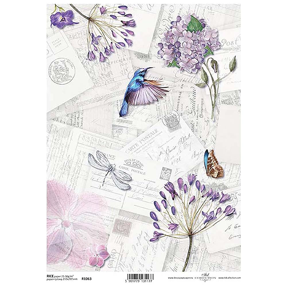 Hummingbird Flowers Dragonfly Rice Paper A4 ITD Rice Paper for Decoupage